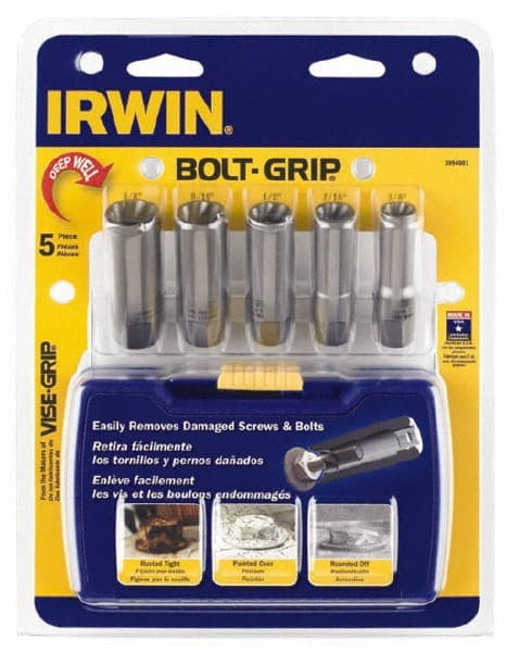Irwin - 5 Piece Bolt & Screw Extractor Set - 3/8" Drive, Molded Plastic Case - Exact Tooling
