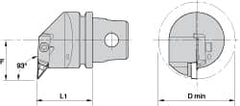 Kennametal - Left Hand Cut, Size KM32, V.. Insert Compatiblity, Internal Modular Turning & Profiling Cutting Unit Head - 27mm Ctr to Cutting Edge, 35mm Head Length, Through Coolant, Series Top Notch - Exact Tooling