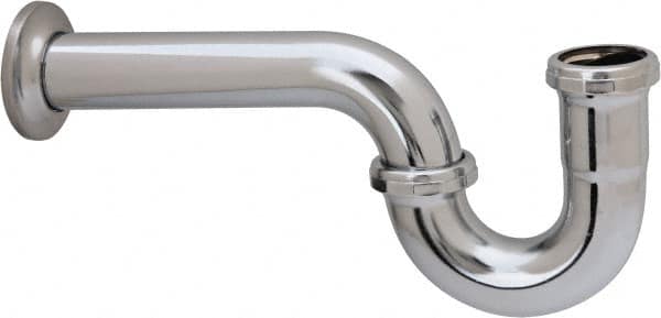 Federal Process - 1-1/2 Outside Diameter, 20 Gauge, P Trap with Wall Pipe - Chrome Coated, Brass - Exact Tooling