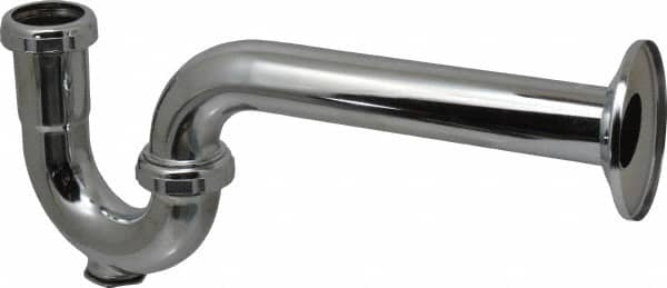 Federal Process - 1-1/4 Outside Diameter, 20 Gauge, P Trap with Wall Pipe and Cleanout Plug - Chrome Coated, Brass - Exact Tooling