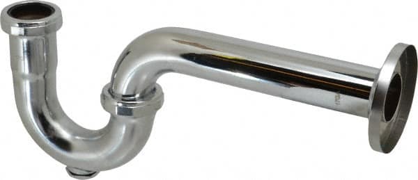 Federal Process - 1-1/4 Outside Diameter, 17 Gauge, P Trap with Wall Pipe and Cleanout Plug - Chrome Coated, Brass - Exact Tooling