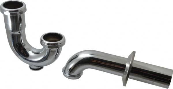 Federal Process - 1-1/2 Outside Diameter, 20 Gauge, P Trap with Wall Pipe and Cleanout Plug - Chrome Coated, Brass - Exact Tooling