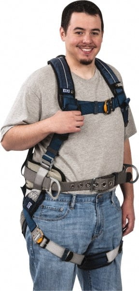 DBI/SALA - 420 Lb Capacity, Size L, Full Body Construction Safety Harness - Polyester Webbing, Side D-Ring, Quick Connect Leg Strap, Quick Connect Chest Strap - Exact Tooling
