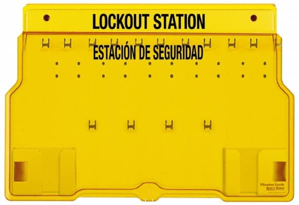 Master Lock - 1 Piece, Empty Polycarbonate Padlock Station - 22 Inch Wide x 15-1/2 Inch High x 1-3/4 Inch Deep, Yellow, Covered - Exact Tooling