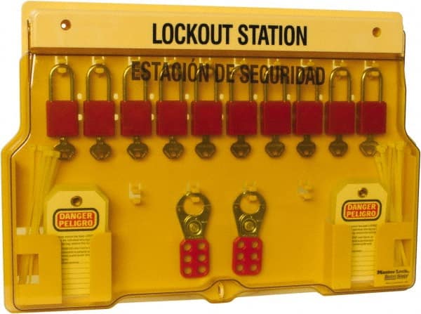 Master Lock - Equipped Polycarbonate Padlock Station - 22 Inch Wide x 15-1/2 Inch High x 1-3/4 Inch Deep, Yellow, Covered - Exact Tooling