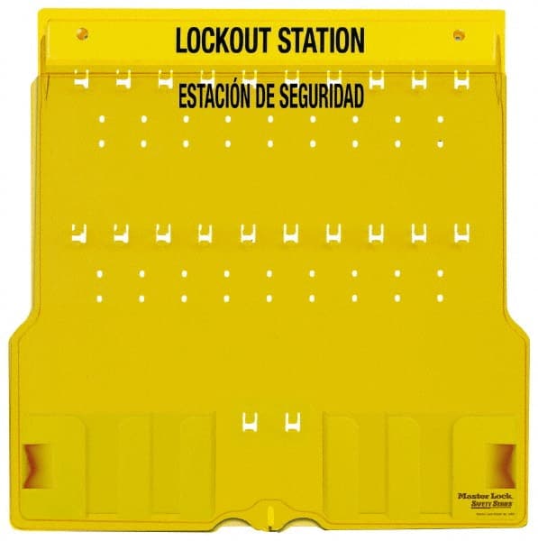 Master Lock - 1 Piece, Empty Polycarbonate Padlock Station - 22 Inch Wide x 22 Inch High x 1-3/4 Inch Deep, Yellow, Covered - Exact Tooling