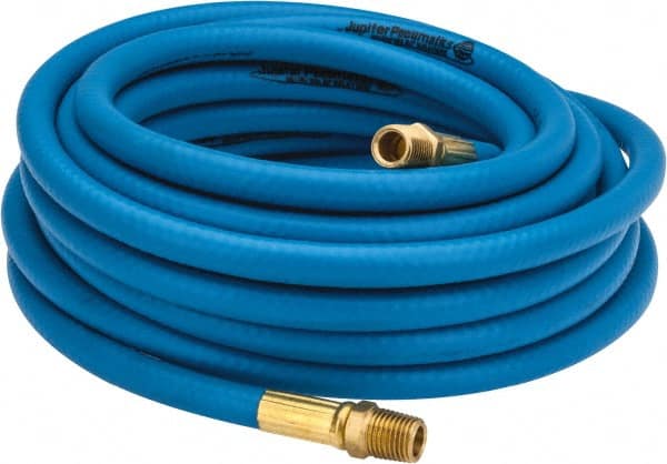 PRO-SOURCE - 1/4" ID x 15/32" OD 25' Long Multipurpose Air Hose - MNPT x MNPT Ends, 300 Working psi, 23 to 150°F, 1/4" Fitting, Blue - Exact Tooling