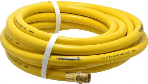 PRO-SOURCE - 1/2" ID x 3/4" OD 25' Long Multipurpose Air Hose - MNPT x MNPT Ends, 300 Working psi, 23 to 150°F, 1/2" Fitting, Yellow - Exact Tooling
