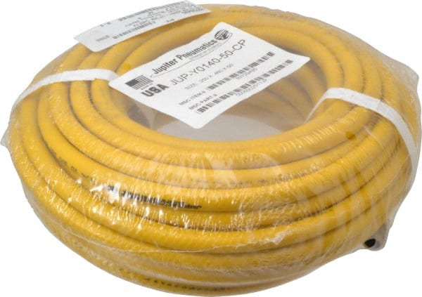 PRO-SOURCE - 1/4" ID x 15/32" OD 50' Long Multipurpose Air Hose - MNPT x MNPT Ends, 300 Working psi, 23 to 150°F, 1/4" Fitting, Yellow - Exact Tooling