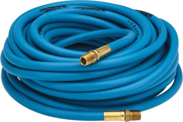 PRO-SOURCE - 1/4" ID x 15/32" OD 50' Long Multipurpose Air Hose - MNPT x MNPT Ends, 300 Working psi, 23 to 150°F, 1/4" Fitting, Blue - Exact Tooling