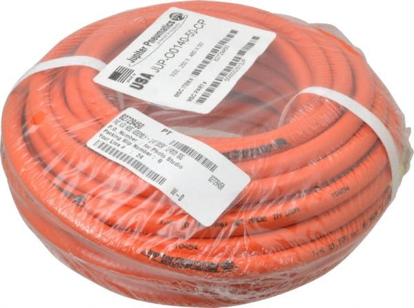PRO-SOURCE - 1/4" ID x 15/32" OD 50' Long Multipurpose Air Hose - MNPT x MNPT Ends, 300 Working psi, 23 to 150°F, 1/4" Fitting, Orange - Exact Tooling