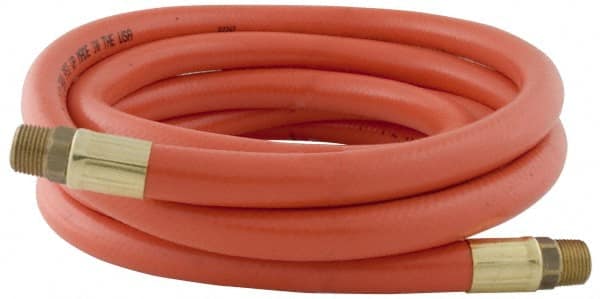 PRO-SOURCE - 1/2" ID x 3/4" OD 100' Long Multipurpose Air Hose - MNPT x MNPT Ends, 300 Working psi, 23 to 150°F, 1/2" Fitting, Orange - Exact Tooling