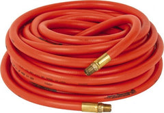 PRO-SOURCE - 3/8" ID x 19/32" OD 50' Long Multipurpose Air Hose - MNPT x MNPT Ends, 300 Working psi, 23 to 150°F, 1/4" Fitting, Orange - Exact Tooling