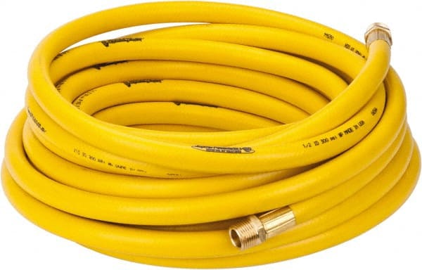 PRO-SOURCE - 1/2" ID x 3/4" OD 50' Long Multipurpose Air Hose - MNPT x MNPT Ends, 300 Working psi, 23 to 150°F, 1/2" Fitting, Yellow - Exact Tooling