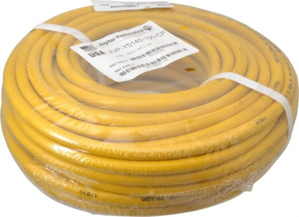 PRO-SOURCE - 1/4" ID x 15/32" OD 100' Long Multipurpose Air Hose - MNPT x MNPT Ends, 300 Working psi, 23 to 150°F, 1/4" Fitting, Yellow - Exact Tooling