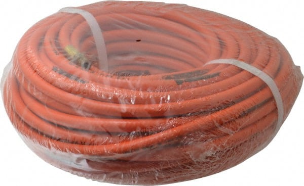 PRO-SOURCE - 1/4" ID x 15/32" OD 100' Long Multipurpose Air Hose - MNPT x MNPT Ends, 300 Working psi, 23 to 150°F, 1/4" Fitting, Orange - Exact Tooling