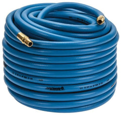 PRO-SOURCE - 3/8" ID x 19/32" OD 100' Long Multipurpose Air Hose - MNPT x MNPT Ends, 300 Working psi, 23 to 150°F, 1/4" Fitting, Blue - Exact Tooling