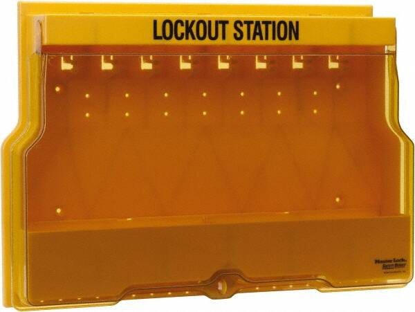 Master Lock - 1 Piece, Empty Polycarbonate Lockout Device Station - 22 Inch Wide x 15-1/2 Inch High x 4-1/8 Inch Deep, Yellow - Exact Tooling