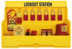 Master Lock - Equipped Polycarbonate Electrical Lockout Station - 22 Inch Wide x 15-1/2 Inch High x 4-1/8 Inch Deep, Yellow - Exact Tooling