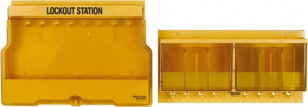 Master Lock - 1 Piece, Empty Polycarbonate Electrical and Valve Lockout Station - 23-1/2 Inch Wide x 27 Inch High x 4-1/8 Inch Deep, Yellow - Exact Tooling
