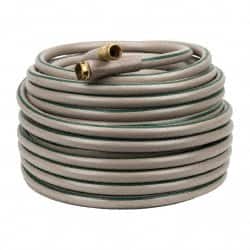 Made in USA - 150' Long Reel Hose - 5/8" Diam, 3/4" GHT, Rubber/Vinyl, 212 psi, All Season, Beige - Exact Tooling
