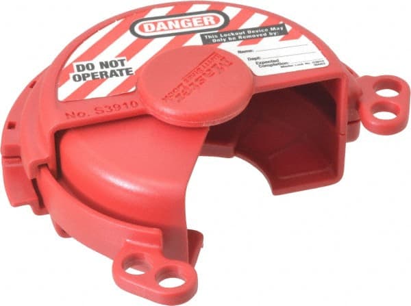 Master Lock - 2-3/8 to 3 Inch Valve Handle Size, Xenoy Thermoplastic Gas Cylinder Valve Lockout - 3/8 Inch Max Shackle Diameter, Red - Exact Tooling