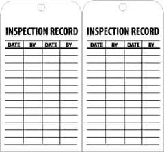 NMC - 3" High x 6" Long, INSPECTION RECORD, English Safety & Facility Inspection Tag - Tag Header: Notice, 2 Sides, Black & White Unrippable Vinyl - Exact Tooling