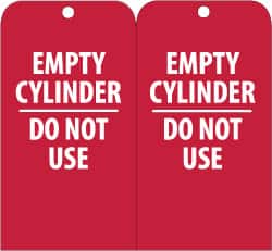 NMC - 3" High x 6" Long, EMPTY CYLINDER-DO NOT USE, English Safety & Facility Accident Prevention Tag - Tag Header: Danger, 2 Sides, Red & White Unrippable Vinyl - Exact Tooling