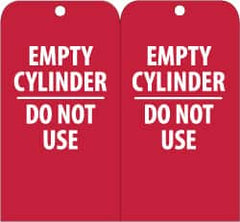 NMC - 3" High x 6" Long, EMPTY CYLINDER-DO NOT USE, English Safety & Facility Accident Prevention Tag - Tag Header: Danger, 2 Sides, Red & White Unrippable Vinyl - Exact Tooling