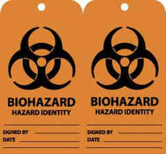 NMC - 3" High x 6" Long, BIOHAZARD - HAZARD IDENTITY, English Safety & Facility Accident Prevention Tag - Tag Header: Warning, 2 Sides, Black & Orange Unrippable Vinyl - Exact Tooling