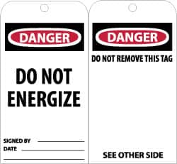 NMC - 3" High x 6" Long, DANGER - DO NOT ENTER, English Safety & Facility Accident Prevention Tag - Tag Header: Danger, 2 Sides, Black, Red & White Unrippable Vinyl - Exact Tooling