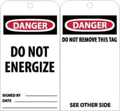 NMC - 3" High x 6" Long, DANGER - DO NOT ENTER, English Safety & Facility Accident Prevention Tag - Tag Header: Danger, 2 Sides, Black, Red & White Unrippable Vinyl - Exact Tooling
