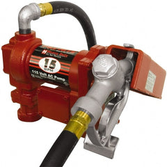 Tuthill - 15 GPM, 3/4" Hose Diam, AC Tank Pump with Manual Nozzle - 1" Inlet, 3/4" Outlet, 115 Volts, 12' Hose Length, 1/4 hp - Exact Tooling