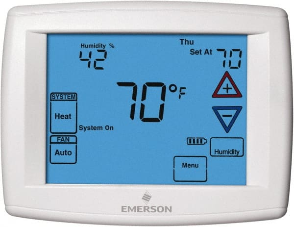 White-Rodgers - 45 to 99°F, 4 Heat, 2 Cool, Universal Touch Screen Programmable Thermostat - 0 to 30 Volts, Horizontal Mount, Electronic Contacts Switch - Exact Tooling