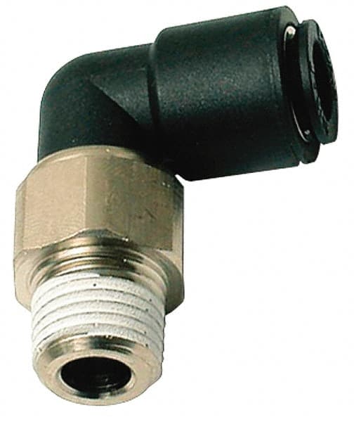 Legris - 10mm Outside Diam, 3/8 BSPT, Nylon Push-to-Connect Tube Male Swivel Elbow - 290 Max psi, Tube to Male BSPT Connection, Buna Nitrile O-Ring - Exact Tooling