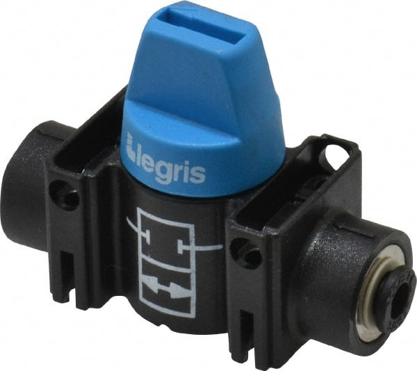 Legris - 5/32" Pipe, Standard Port, Composite Miniature Ball Valve - 1 Piece, Inline - Two Way Flow, Push-to-Connect x Push-to-Connect Ends, Short Handle, 150 WOG - Exact Tooling
