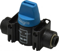 Legris - 6mm Pipe, Standard Port, Composite Miniature Ball Valve - 1 Piece, Inline - Two Way Flow, Push-to-Connect x Push-to-Connect Ends, Short Handle, 150 WOG - Exact Tooling