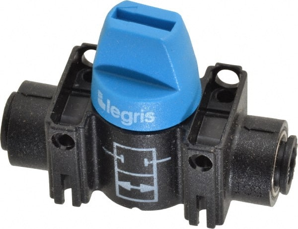 Legris - 1/4" Pipe, Standard Port, Composite Miniature Ball Valve - 1 Piece, Inline - Two Way Flow, Push-to-Connect x Push-to-Connect Ends, Short Handle, 150 WOG - Exact Tooling