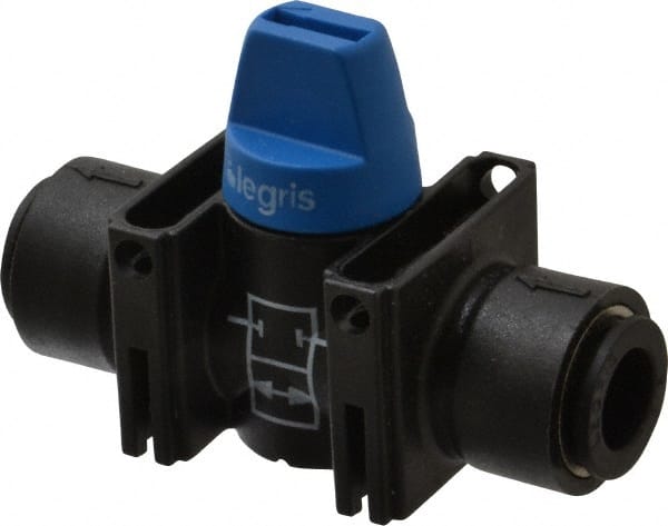 Legris - 3/8" Pipe, Standard Port, Composite Miniature Ball Valve - 1 Piece, Inline - Two Way Flow, Push-to-Connect x Push-to-Connect Ends, Short Handle, 150 WOG - Exact Tooling