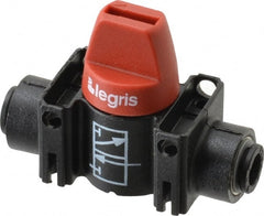 Legris - 6mm Pipe, Standard Port, Composite Miniature Ball Valve - 1 Piece, Inline - Two Way Flow, Push-to-Connect x Push-to-Connect Ends, Short Handle, 150 WOG - Exact Tooling