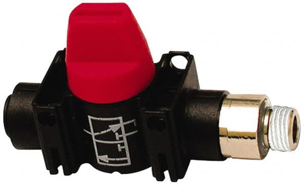 Legris - 3/8" Pipe, Standard Port, Composite Miniature Ball Valve - 1 Piece, Inline - Two Way Flow, MNPT x Push-to-Connect Ends, Short Handle, 150 WOG - Exact Tooling