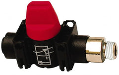 Legris - 5/16" Pipe, Standard Port, Composite Miniature Ball Valve - 1 Piece, Inline - Two Way Flow, MNPT x Push-to-Connect Ends, Short Handle, 150 WOG - Exact Tooling