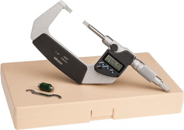 Mitutoyo - 25.4mm to 50.8mm Electronic Blade Micrometer - 0.003mm Accuracy, 0.75mm Blade Thickness, Ratchet Stop Thimble - Exact Tooling
