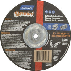 Norton - 24 Grit, 9" Wheel Diam, 1/8" Wheel Thickness, Type 27 Depressed Center Wheel - Aluminum Oxide, 6,600 Max RPM, Compatible with Angle Grinder - Exact Tooling