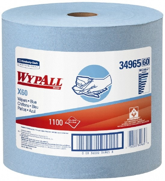 WypAll - X60 Dry Shop Towel/Industrial Wipes - Jumbo Roll, 13-3/8" x 12-1/2" Sheet Size, Blue - Exact Tooling