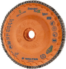 WALTER Surface Technologies - 40 Grit, 4-1/2" Disc Diam, 5/8-11 Center Hole, Zirconia Alumina Flap Disc - 13,300 Max RPM, Plastic Backing, Arbor Attaching System, Coated - Exact Tooling