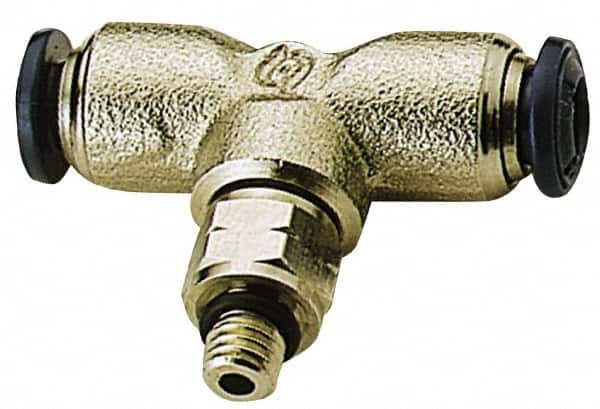 Alpha Technologies - 1/8" Outside Diam, 10-32 UNF, Nickel Plated Brass Push-to-Connect Male Swivel Branch Tee - 250 Max psi, Tube to Male UNF Connection, Buna O-Ring - Exact Tooling