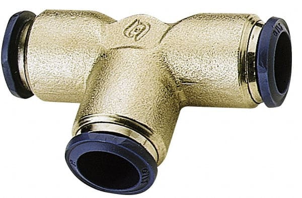 Alpha Technologies - 1/2" Outside Diam, Nickel Plated Brass Push-to-Connect Union Tee - 250 Max psi, Tube to Tube Connection, Buna O-Ring - Exact Tooling