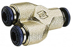 Alpha Technologies - 1/8" Tube OD, Nickel Plated Brass Push-to-Connect Tube Union Y - Tube to Tube Connection, 250 Max psi, Buna O-Ring, 160°F Max Working Temp - Exact Tooling