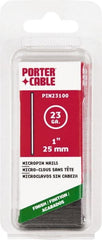 Porter-Cable - 23 Gauge 1" Long Pin Nails for Power Nailers - Steel, Galvanized Finish, Straight Stick Collation, Chisel Point - Exact Tooling